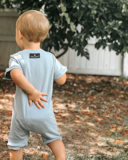 Organic short sleeve zip romper in solid colors – alternate view 8