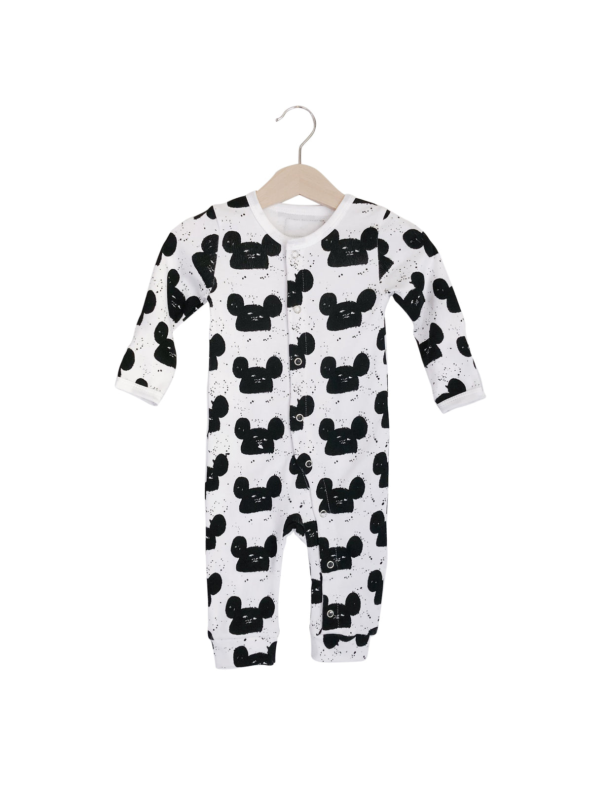 B+W Modern Mouse Organic Baby Button Coverall — product photograph.