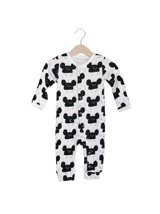 B+W Modern Mouse Organic Baby Button Coverall — product photograph.