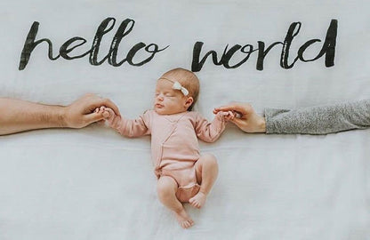 Hello World organic cotton muslin swaddle by Modern Burlap