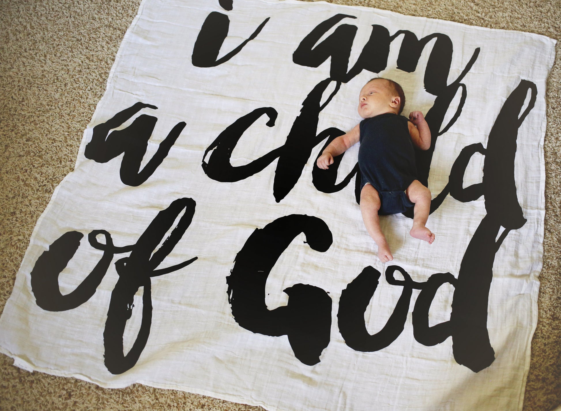 I Am a Child of God organic cotton muslin swaddle by Modern Burlap