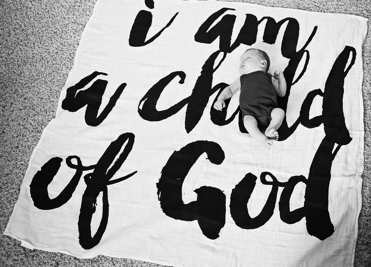 I Am a Child of God organic cotton muslin swaddle by Modern Burlap