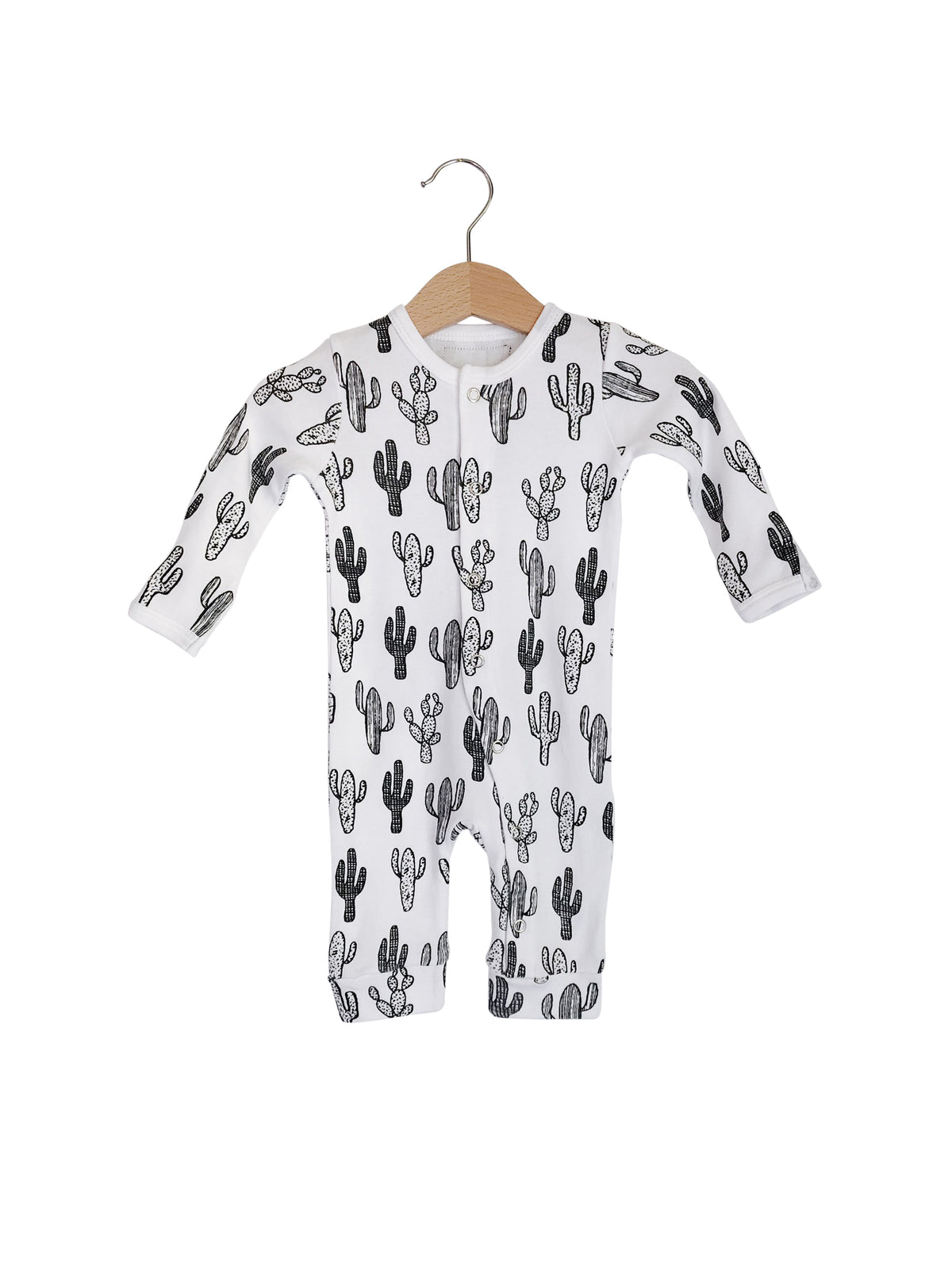 B+W Cactus © Organic Baby Button Coverall — product photograph.