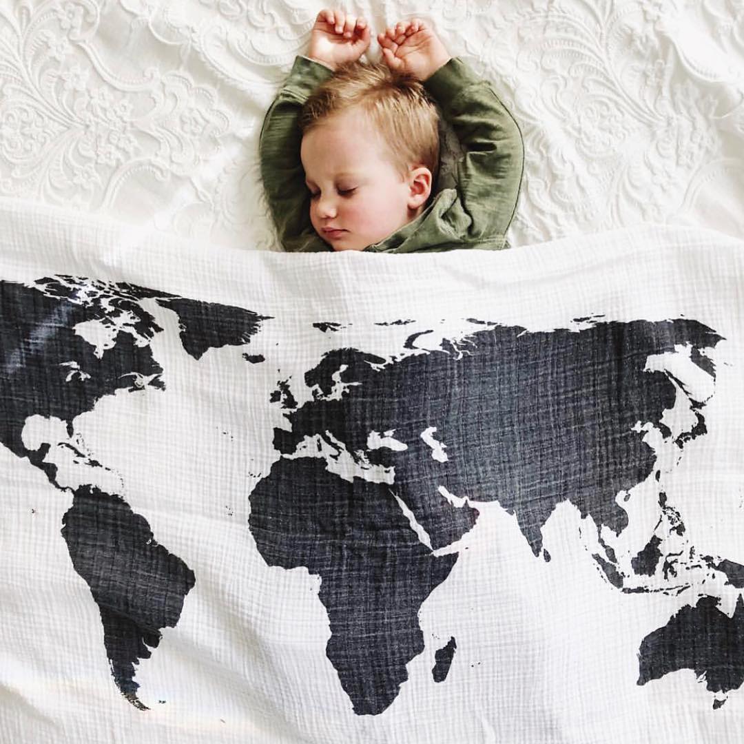 World Map Organic Swaddle + Wall Art | GOTS Certified Organic Cotton Muslin