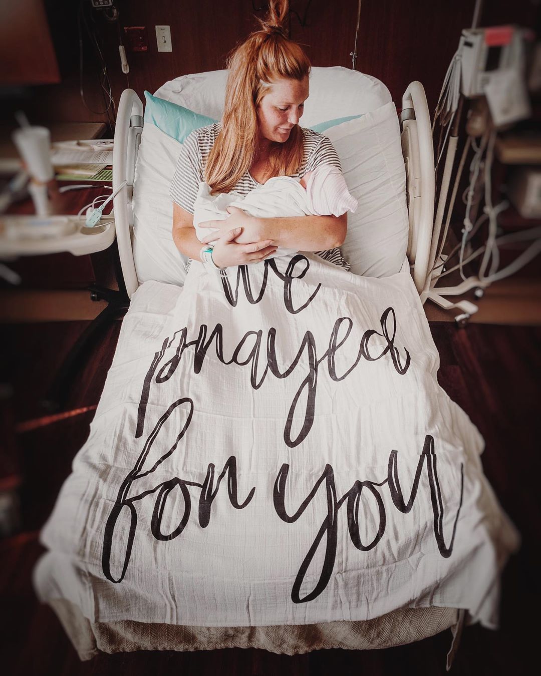 We Prayed for You Christian baby swaddle by Modern Burlap