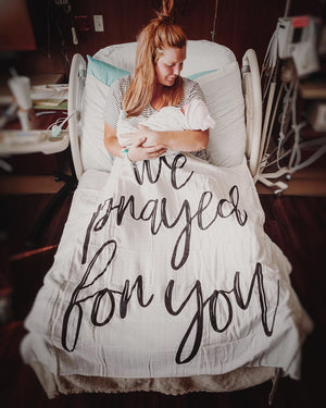 
                  
                    Load image into Gallery viewer, Organic Swaddle + Wall Art -  We prayed for you
                  
                