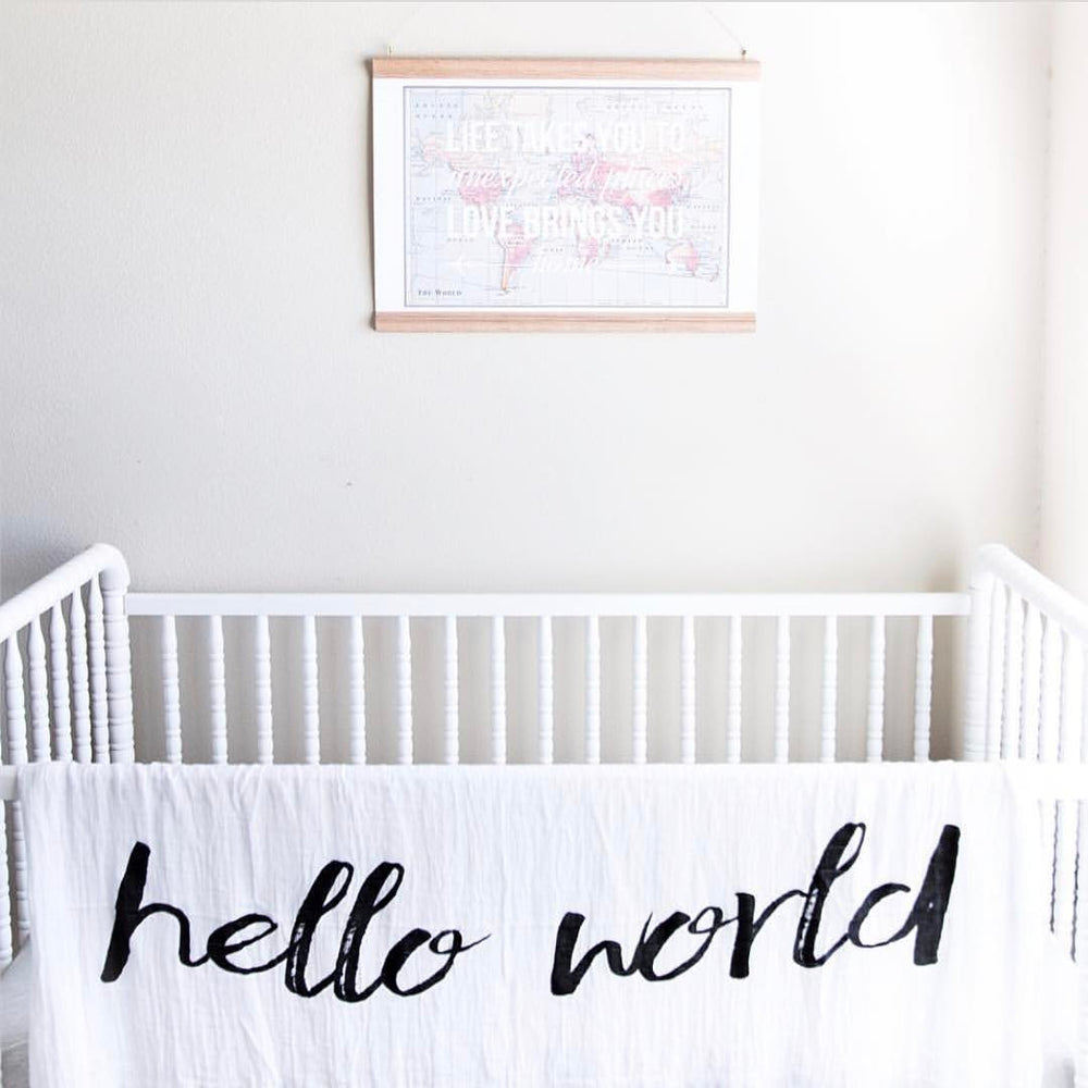 
                  
                    Load image into Gallery viewer, Organic Swaddle  + Wall Art -   Hello World
                  
                
