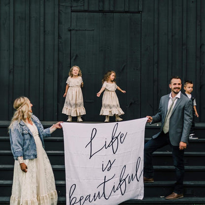 Life Is Beautiful Organic Swaddle + Wall Art | GOTS Certified Organic Cotton Muslin