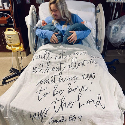 Isaiah 66:9 Scripture swaddle and wall art by Modern Burlap