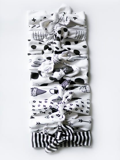 GOTS certified organic cotton baby headband in Modern Burlap colors and prints