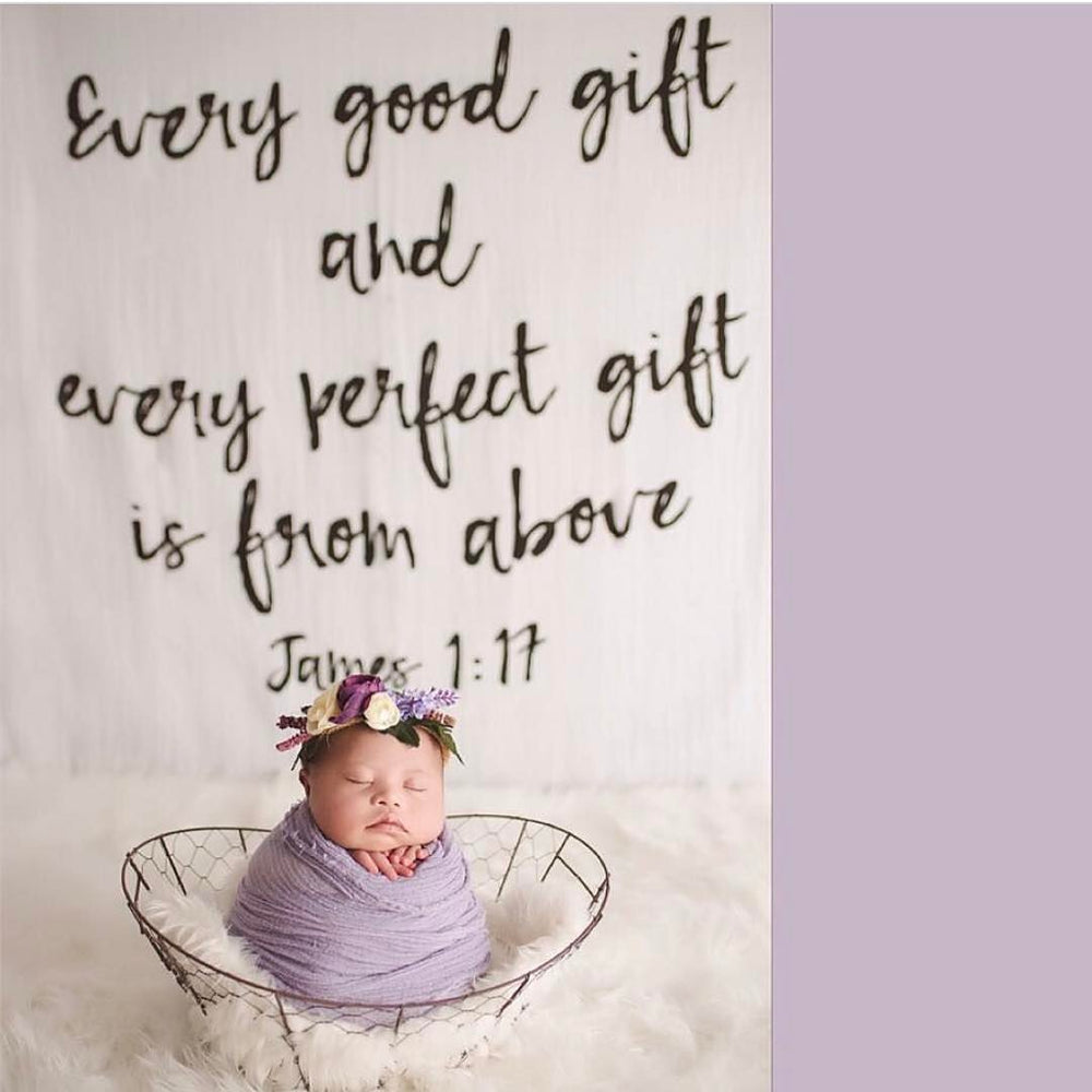 
                  
                    Load image into Gallery viewer, Organic Swaddle + Wall Art - Every good gift and every perfect gift is from above James 1:17
                  
                