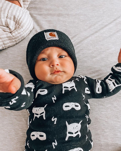 Organic Baby + Kids Pajama Set | White on Black Hero Struck©