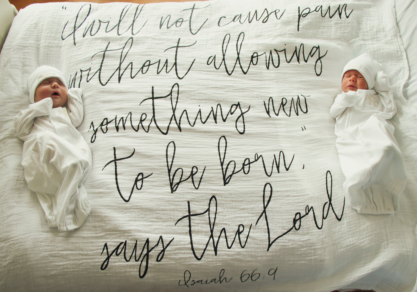 Isaiah 66:9 Scripture swaddle and wall art by Modern Burlap