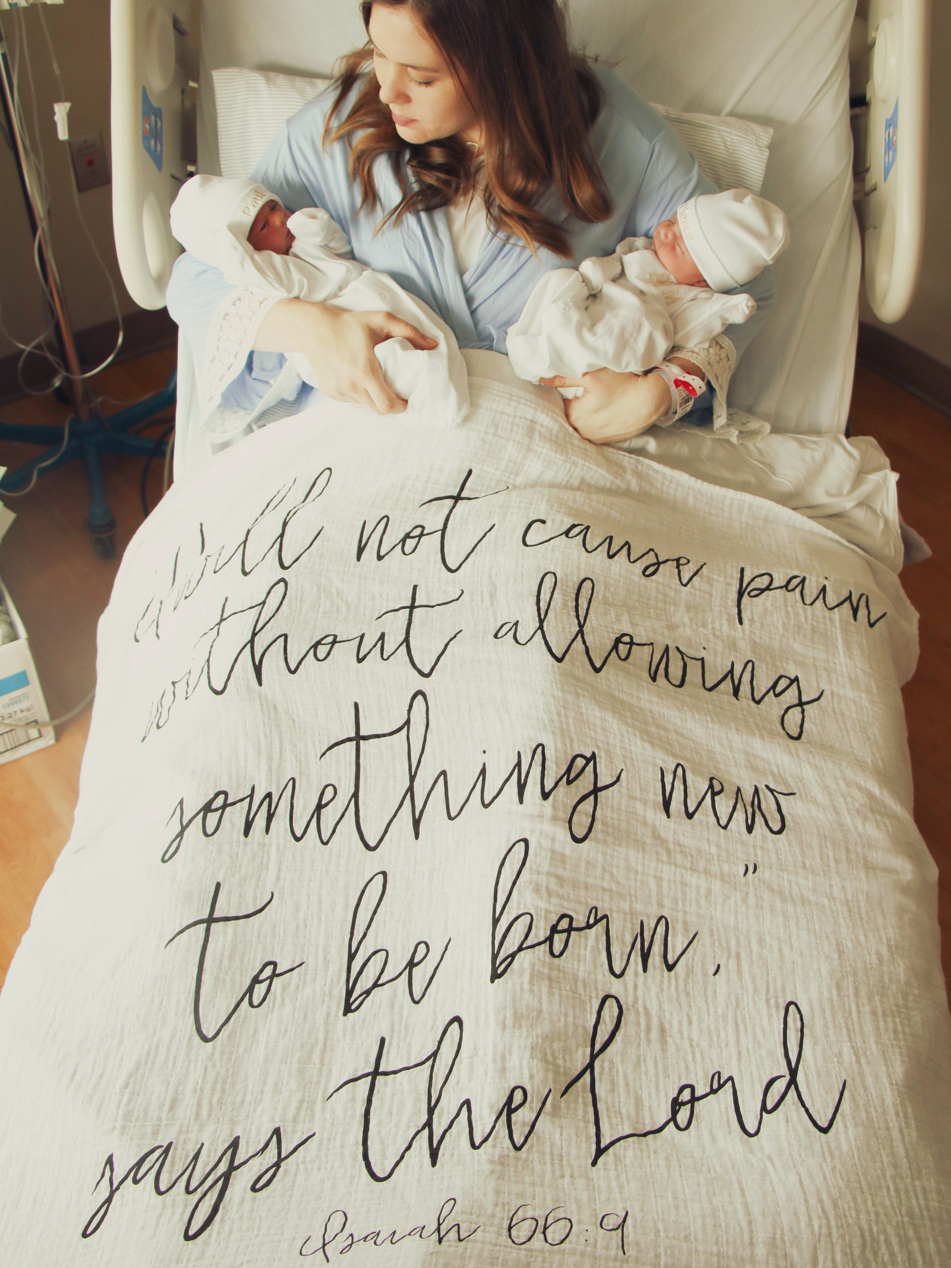 Isaiah 66:9 Scripture swaddle and wall art by Modern Burlap