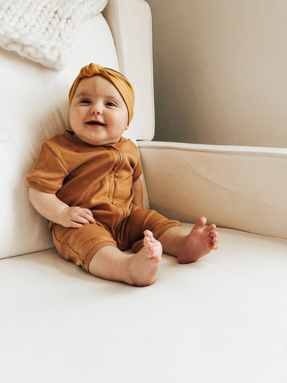 Organic Short Sleeve Zip Romper | GOTS Certified Organic Cotton | Solid Colors