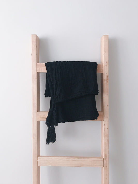 Organic muslin XL throw blanket with onyx tassels by Modern Burlap