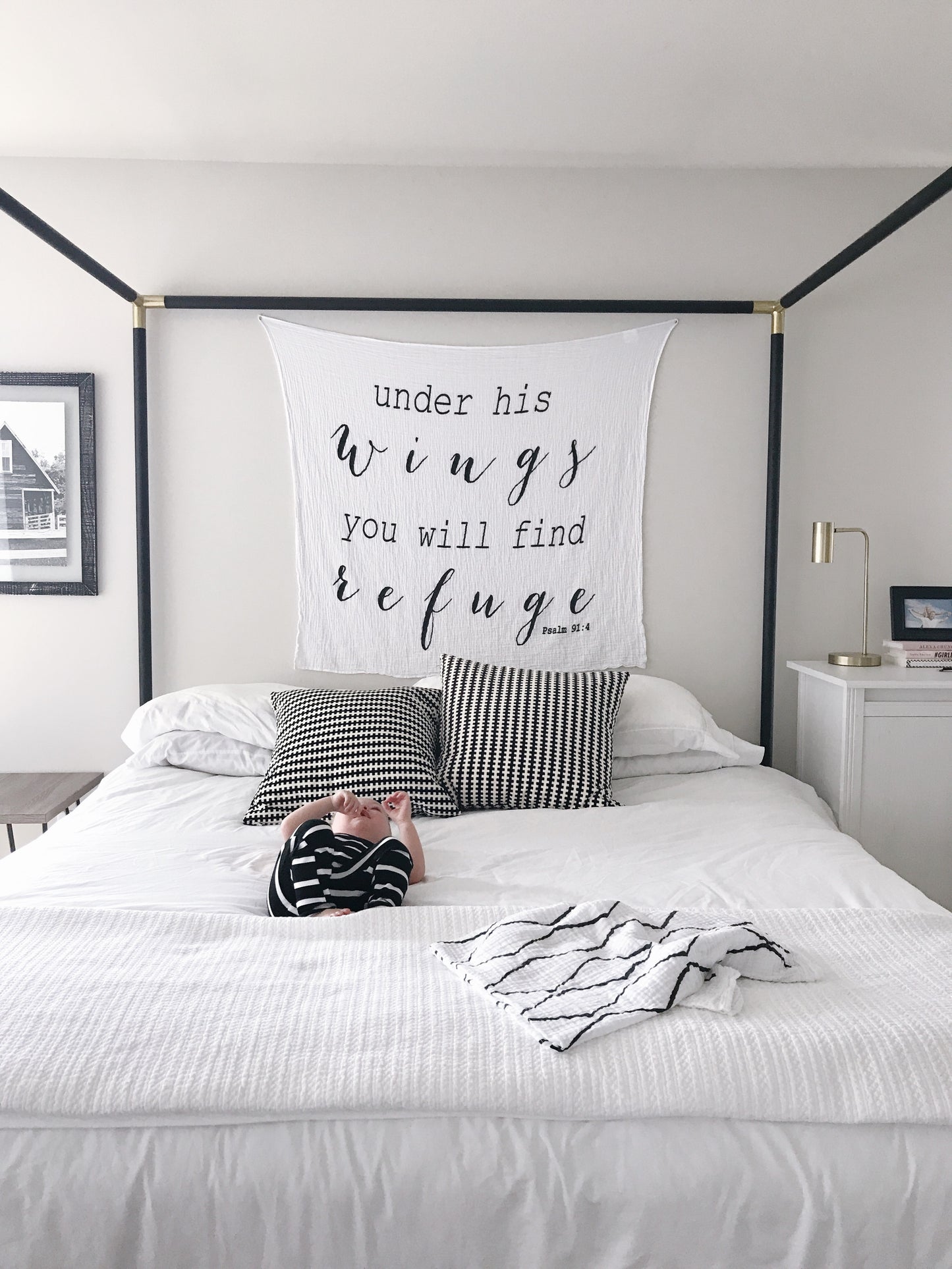 Psalm 91:4 Scripture Swaddle + Wall Art | GOTS Certified Organic Cotton Muslin