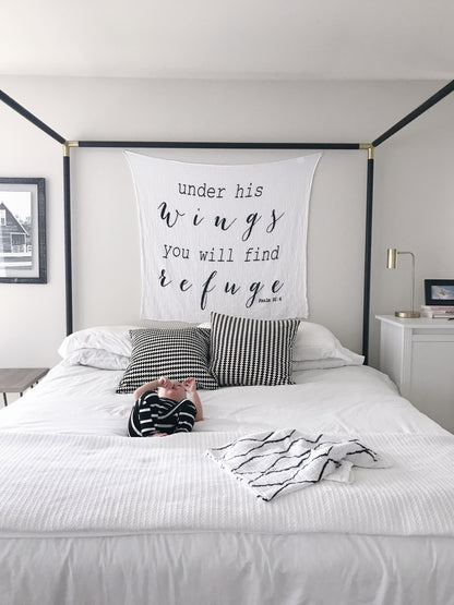 Psalm 91:4 Scripture Swaddle + Wall Art | GOTS Certified Organic Cotton Muslin