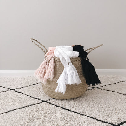 Organic Muslin XL Throw Blanket | Dusty Pink Tassels | GOTS Certified Organic Cotton Muslin