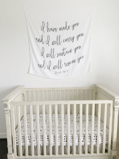 Isaiah 46:4 Scripture swaddle keepsake by Modern Burlap