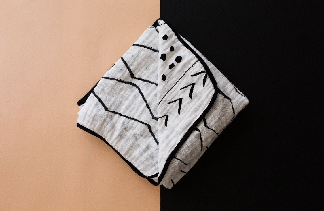 Mud Cloth + Moroccan Reversible Organic Muslin Quilt | GOTS Certified Organic Cotton Muslin