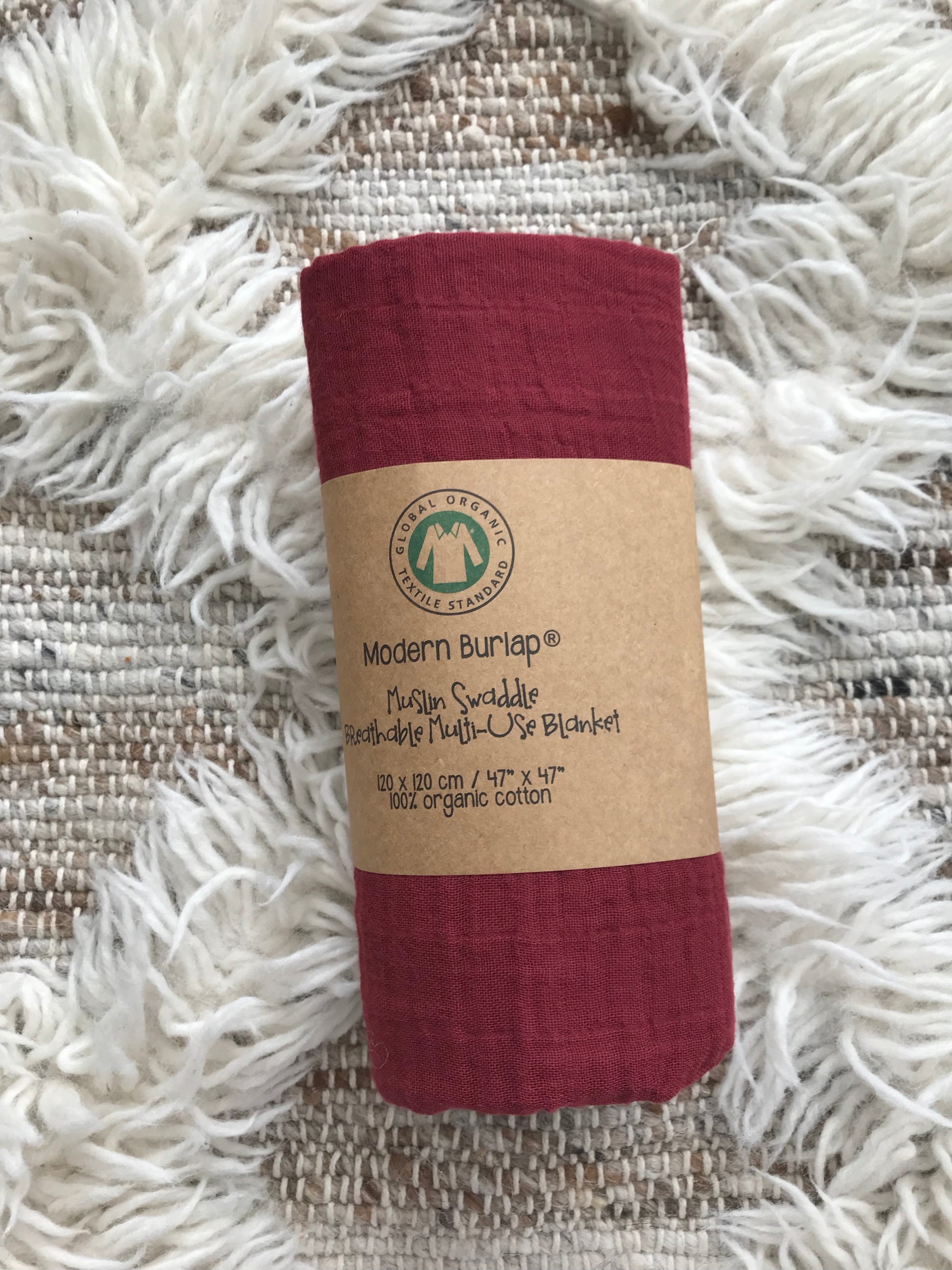 Maroon Organic Swaddle | GOTS Certified Organic Cotton Muslin