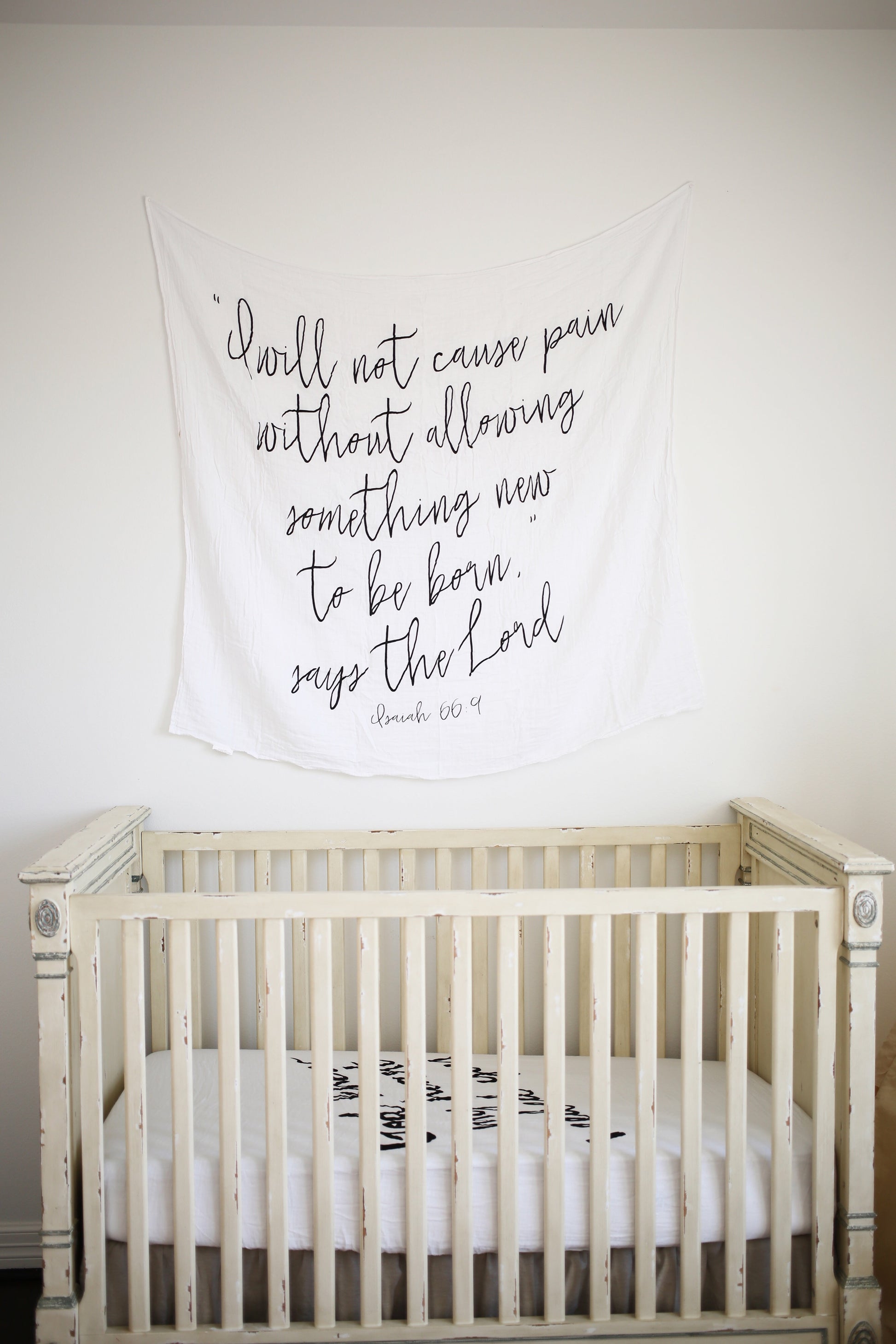 Isaiah 66:9 Scripture swaddle and wall art by Modern Burlap