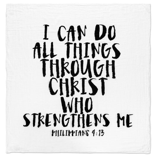Philippians 4:13 organic Scripture swaddle by Modern Burlap