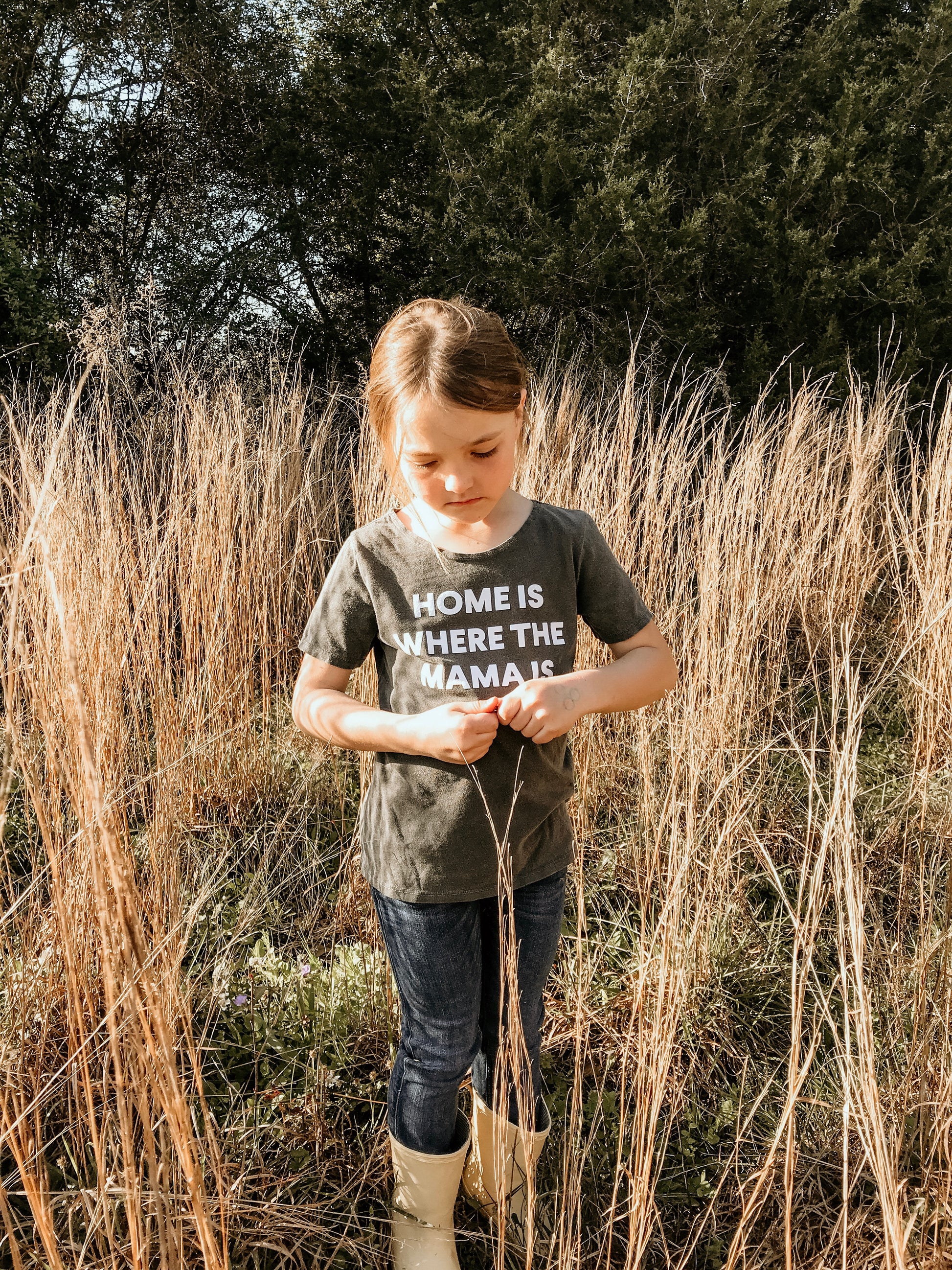Home is where the mama is Kids Scoop Neck Tee -  Charcoal