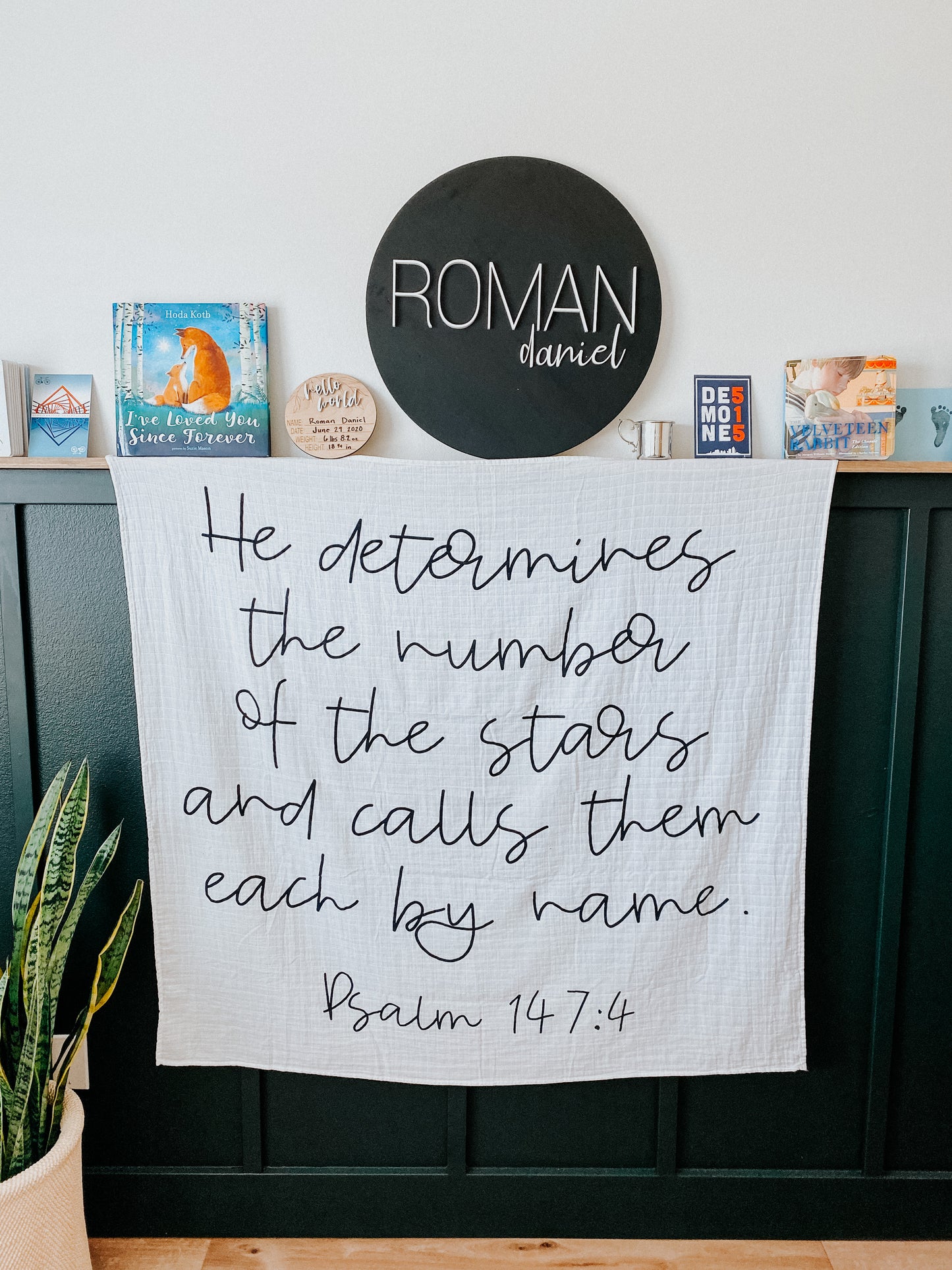 Psalm 147:4 Scripture swaddle keepsake by Modern Burlap