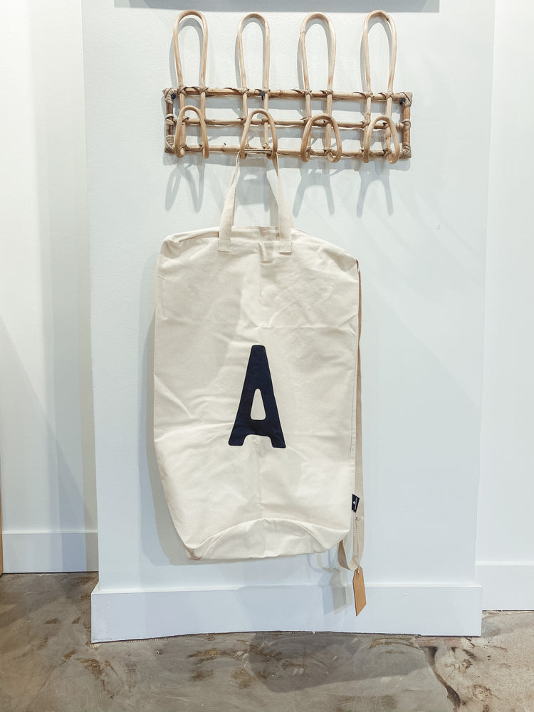 
                  
                    Load image into Gallery viewer, Cotton Canvas Laundry Bag With Shoulder Strap - Alphabet
                  
                