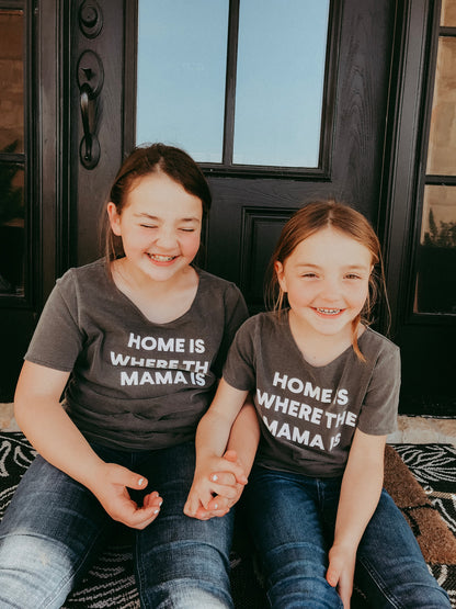 Home is where the mama is Kids Scoop Neck Tee -  Charcoal