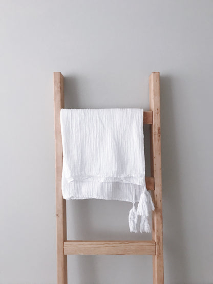 Organic Muslin XL Throw Blanket | White Tassels | GOTS Certified Organic Cotton Muslin