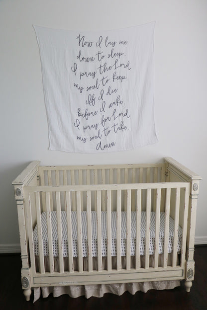 Now I Lay Me Down to Sleep Prayer Swaddle + Wall Art | GOTS Certified Organic Cotton Muslin