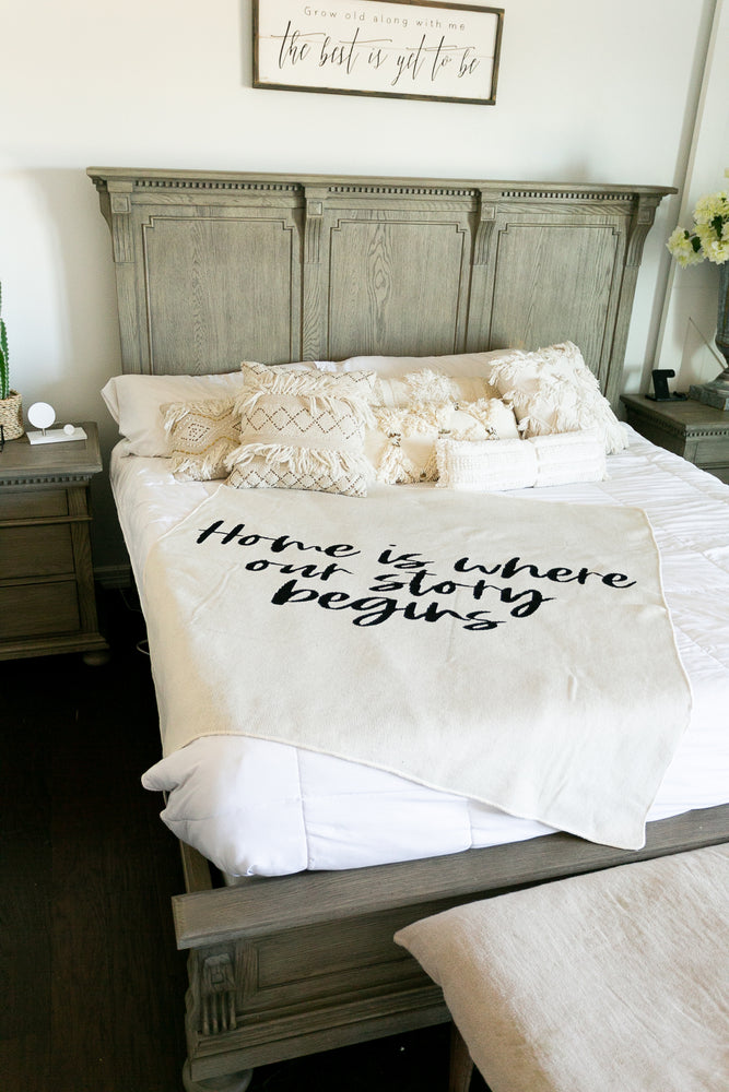 Made in the USA | Recycled Cotton Blend Home is where our story begins Throw Blanket | Natural