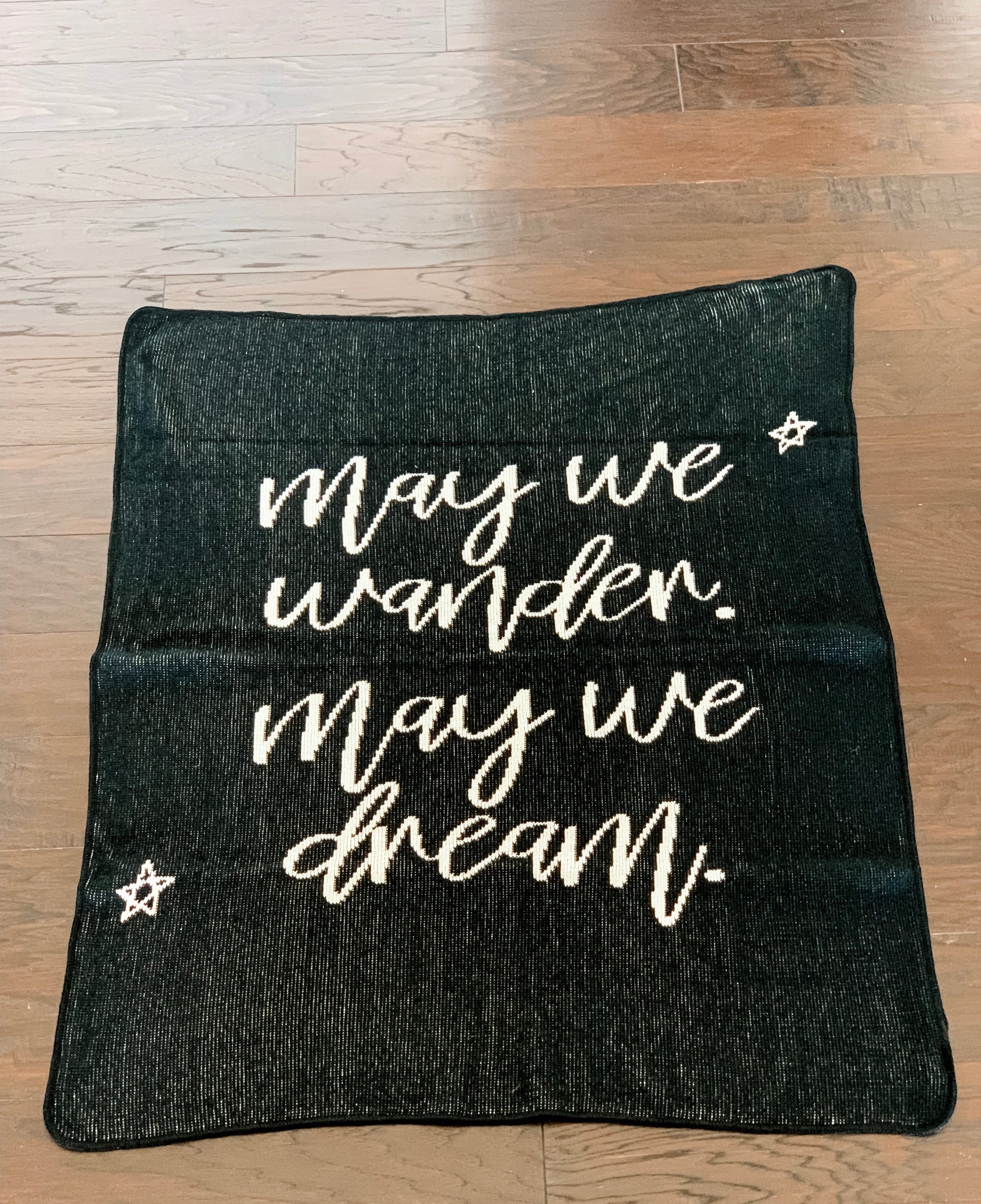 May We Wander May You Dream black recycled cotton throw by Modern Burlap
