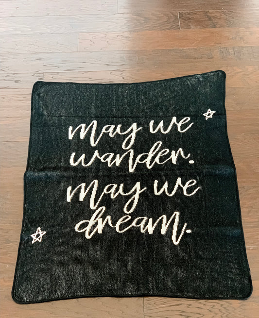 May We Wander May You Dream black recycled cotton throw by Modern Burlap