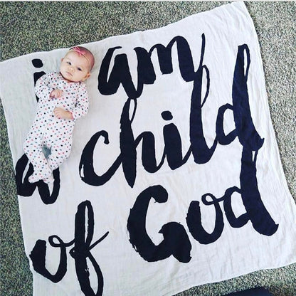 I Am a Child of God organic cotton muslin swaddle by Modern Burlap