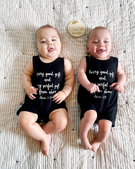 James 1:17 organic Tank Romper by Modern Burlap