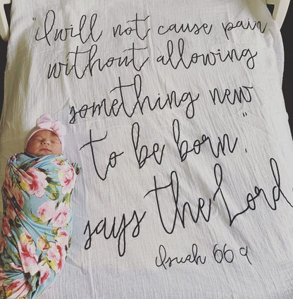 Isaiah 66:9 Scripture swaddle and wall art by Modern Burlap