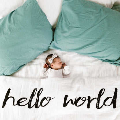Hello World organic cotton muslin swaddle by Modern Burlap