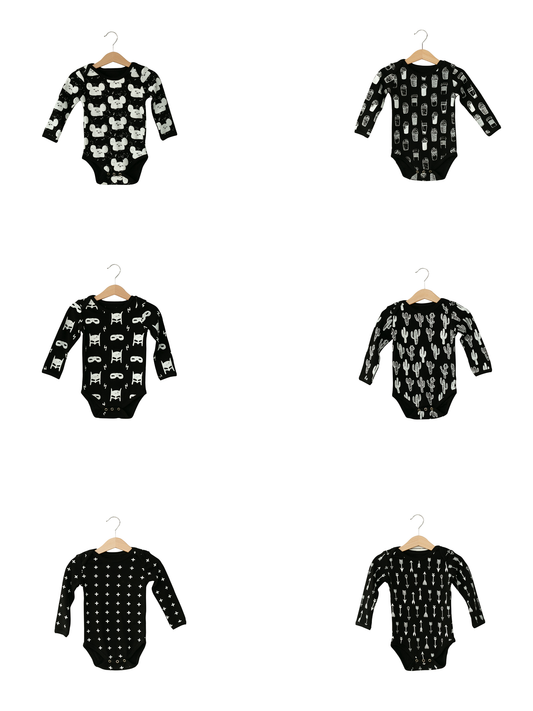 Signature print organic long sleeve baby bodysuit by Modern Burlap