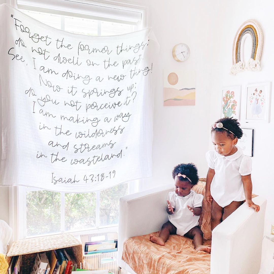 Isaiah 43:18 to 19 Christian baby swaddle by Modern Burlap