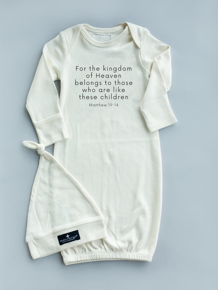 
                  
                    Load image into Gallery viewer, GOTS Certified Organic Cotton Gown + Hat Sets - Scripture
                  
                