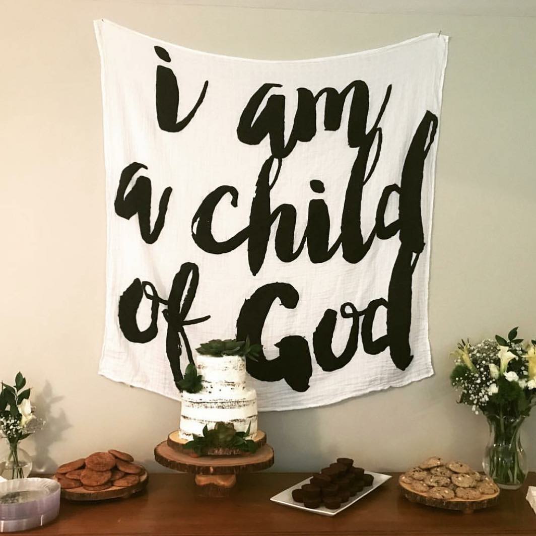 I Am a Child of God organic cotton muslin swaddle by Modern Burlap