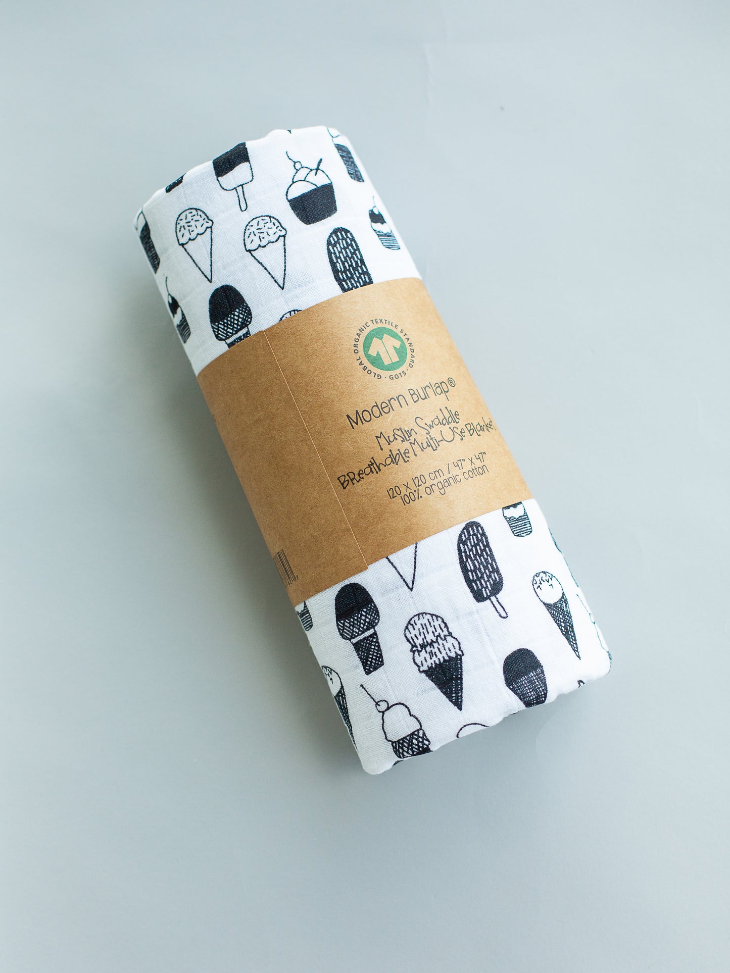 Mini Ice Cream Love Organic Swaddle | GOTS Certified Organic Cotton Muslin