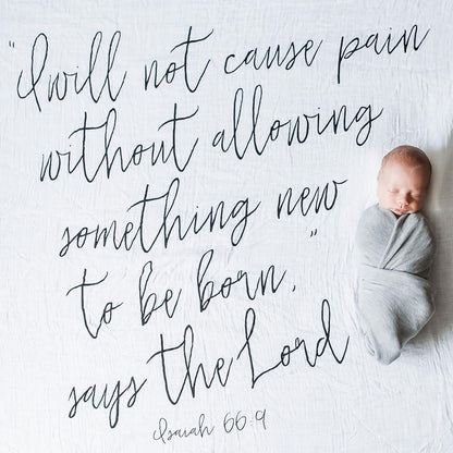 Isaiah 66:9 Scripture swaddle and wall art by Modern Burlap
