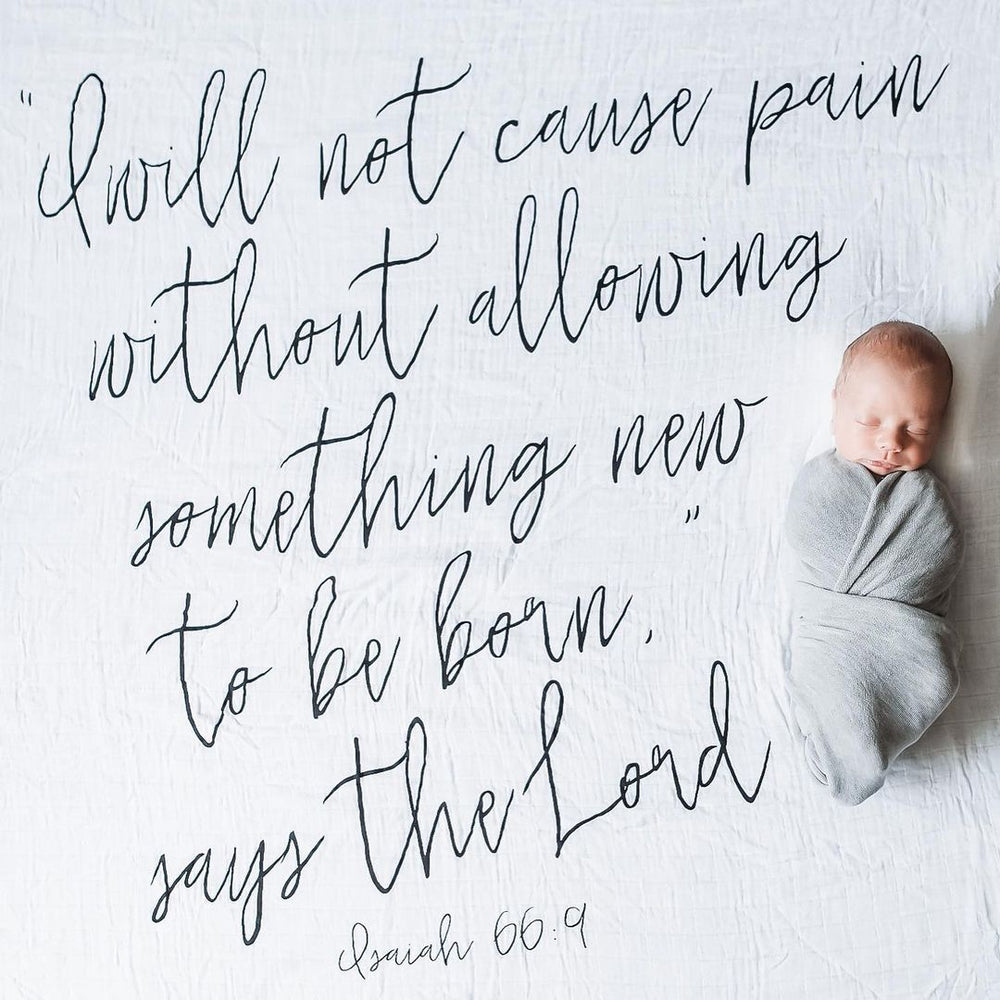 
                  
                    Load image into Gallery viewer, Organic Swaddle + Wall Art - Isaiah 66:9
                  
                