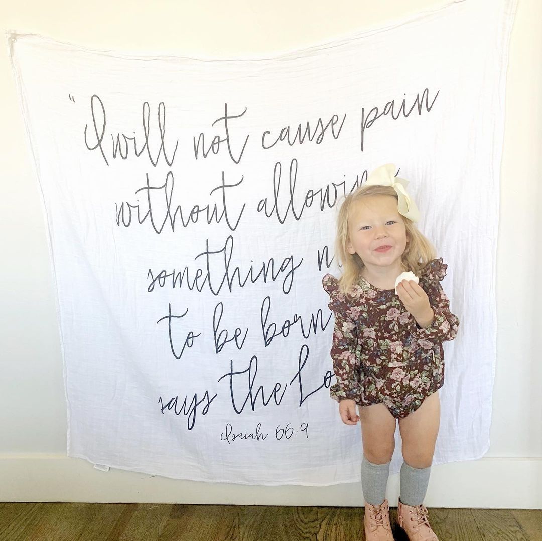 Isaiah 66:9 Scripture swaddle and wall art by Modern Burlap