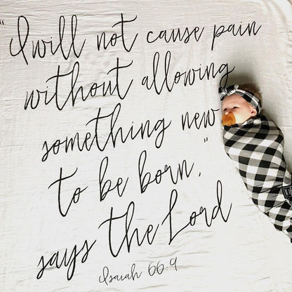Isaiah 66:9 Scripture swaddle and wall art by Modern Burlap